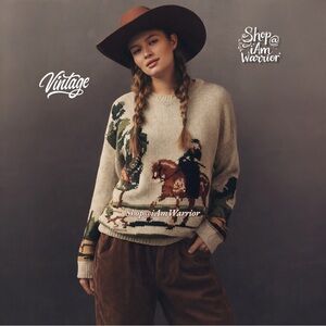 RARE vintage intarsia equestrian hunter with dog motif crewneck crewneck sweater